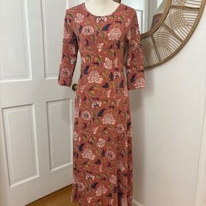 Peruvian Connection Floral Fit Flare Maxi Dress Sz M Art Nouveau Boho Earthy
